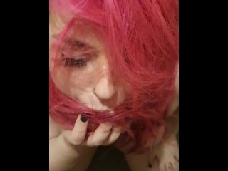 Pink hair job with massive messy cum shot