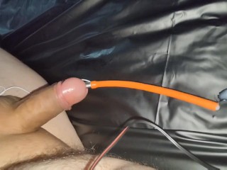 Estim hands-free orgasm milking with urethral electrode and prostate butt plug