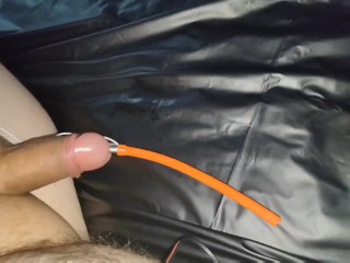 Estim hands-free orgasm milking with urethral electrode and prostate butt plug