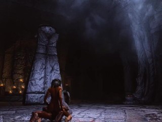 Imperial warrior fucked an elf in the monastery of High Hrothgar. Sex in Skyrim