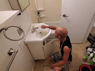 Cute Boy Deep Cleaning Bathroom
