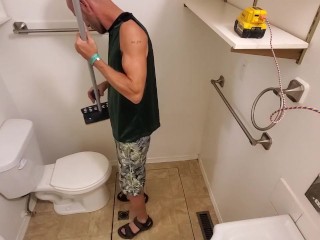 Cute Boy Deep Cleaning Bathroom