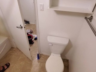 Cute Boy Deep Cleaning Bathroom