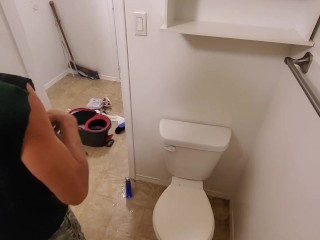Cute Boy Deep Cleaning Bathroom
