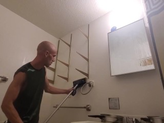 Cute Boy Deep Cleaning Bathroom