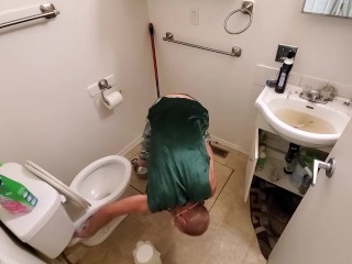 Cute Boy Deep Cleaning Bathroom