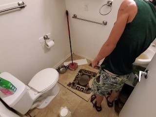 Cute Boy Deep Cleaning Bathroom
