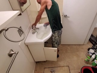 Cute Boy Deep Cleaning Bathroom
