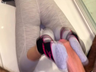 She Gives Me A Sneaky Footjob In The Bathroom!