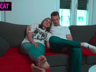 Real Couple Watches TV in the Evening but Can't Resist Having Hot Sex on a Coach