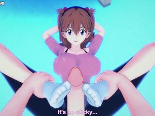 Asuka from Evangelion Gives You A Footjob Hentai POV