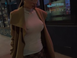 Sexy hot wife walking topless through the city