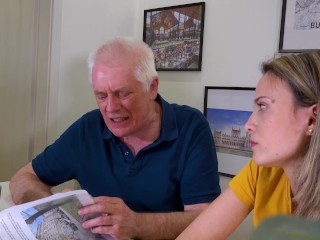 Lustful young blonde can't wait to feel grandpa's cock in her pussy and mouth