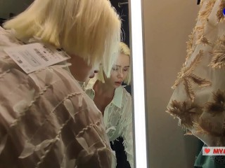 Blonde flashes her tits. Try on haul sexy clothes, translucent try on haul in the fitting room