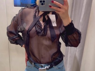 Sexy Transparent Top Try On haul Sexy Girl In The Changing Room