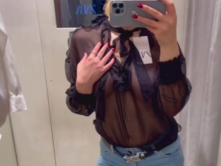 Sexy Transparent Top Try On haul Sexy Girl In The Changing Room