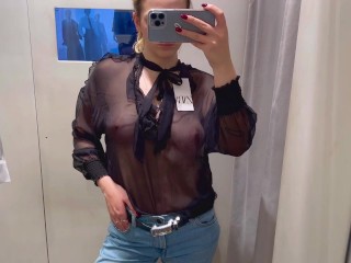 Sexy Transparent Top Try On haul Sexy Girl In The Changing Room