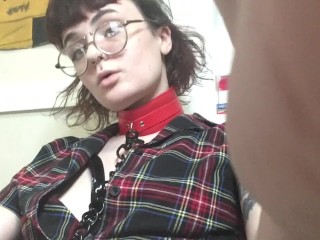 girl wearing chain and leash