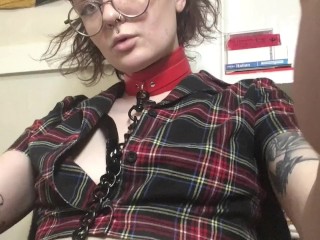 girl wearing chain and leash