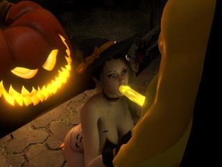 Sexy Witch Fucks the Pumpkin King on Halloween