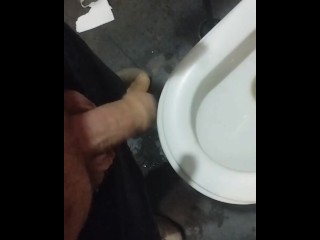 I jerk off my huge dick in the public toilet on gas station