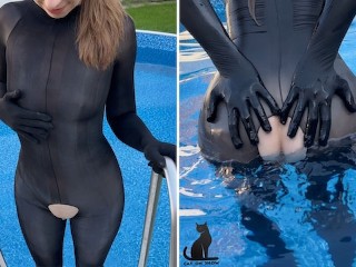 Nylon bodysuit tease in the pool (teaser)