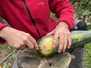 Ich ficke meine riesige Halloween-Zucchini und komme darauf