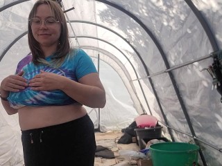 Chubby Girl Getting Naked Out In The Greenhouse