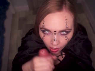 Cute Horny Witch Gives Blowjob And Gets Cum On Her Face