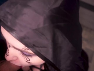 Cute Horny Witch Gives Blowjob And Gets Cum On Her Face