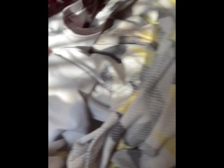 Shoves dirty sticky underwear in pussy