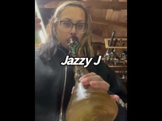 BBW step mom MILF wake and bake 420 smoking fetish bong hits with tits out