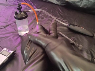 Estim milking orgasm and cum collection reservoir test