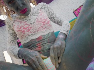 alien tattoo trans rides big toys - ANAL gape and prolapse - cumshoot