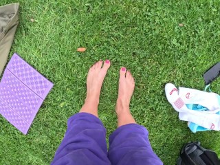 foot worship bare and in socks in public outdoor