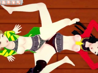 Yukiko Amagi and Chie Satonaka have hot lesbian sex