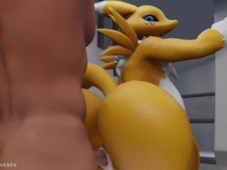 Sexy Digimon MILF Renamon caught on cam in laundry