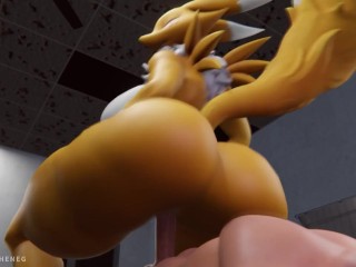 Sexy Digimon MILF Renamon caught on cam in laundry