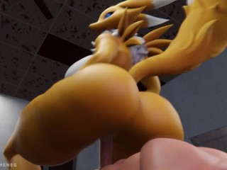 Sexy Digimon MILF Renamon caught on cam in laundry