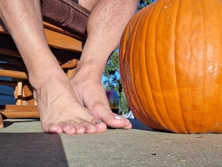 Showing off my pedicured feet next to my pumpkin