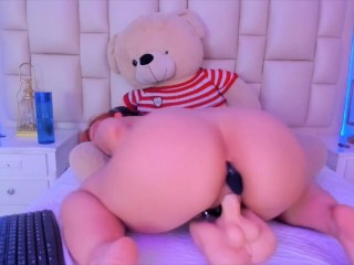 Red haired anime girl bounces her big ass on a torso until she reaches an intense orgasm