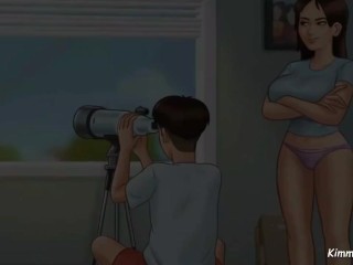 Summertime Saga - Stepsis watching the neighbour fucking a dildo ball while she masturbate and play