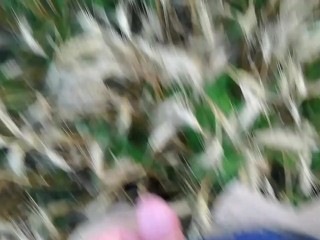 Farmer shows his dirty rubber boots and pee huge in the wheat field