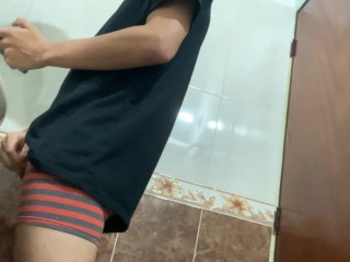 My stepmother catches me masturbating in the bathroom and decides to help me finish