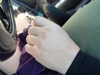 Cumming in friends panties while driving almost caught