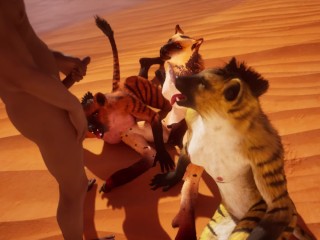 Group of sexy furries pack fuck a lucky guy to make him cum in Wild Life sex