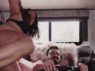 Fucking, squirting, and a cumshot on my plugged ass in the RV - cum covered pawg hot sex