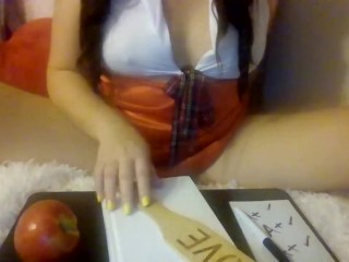 Teacher MindySueLove Welcomes Her Students To Her Naughty Slutty Class And Eats Her Apple Riding You