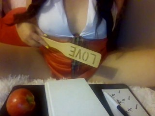 Teacher MindySueLove Welcomes Her Students To Her Naughty Slutty Class And Eats Her Apple Riding You