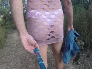 Fishnet dress outdoor flashing